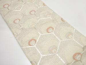 アンティーク　亀甲繋ぎに孔雀羽根模様織り出し袋帯（着用可）